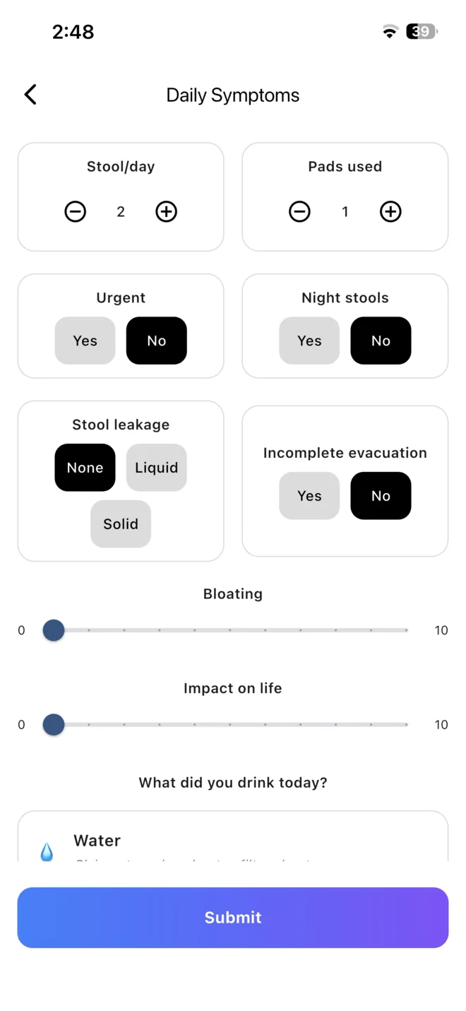 iLARS patient app: the daily symptom check-in