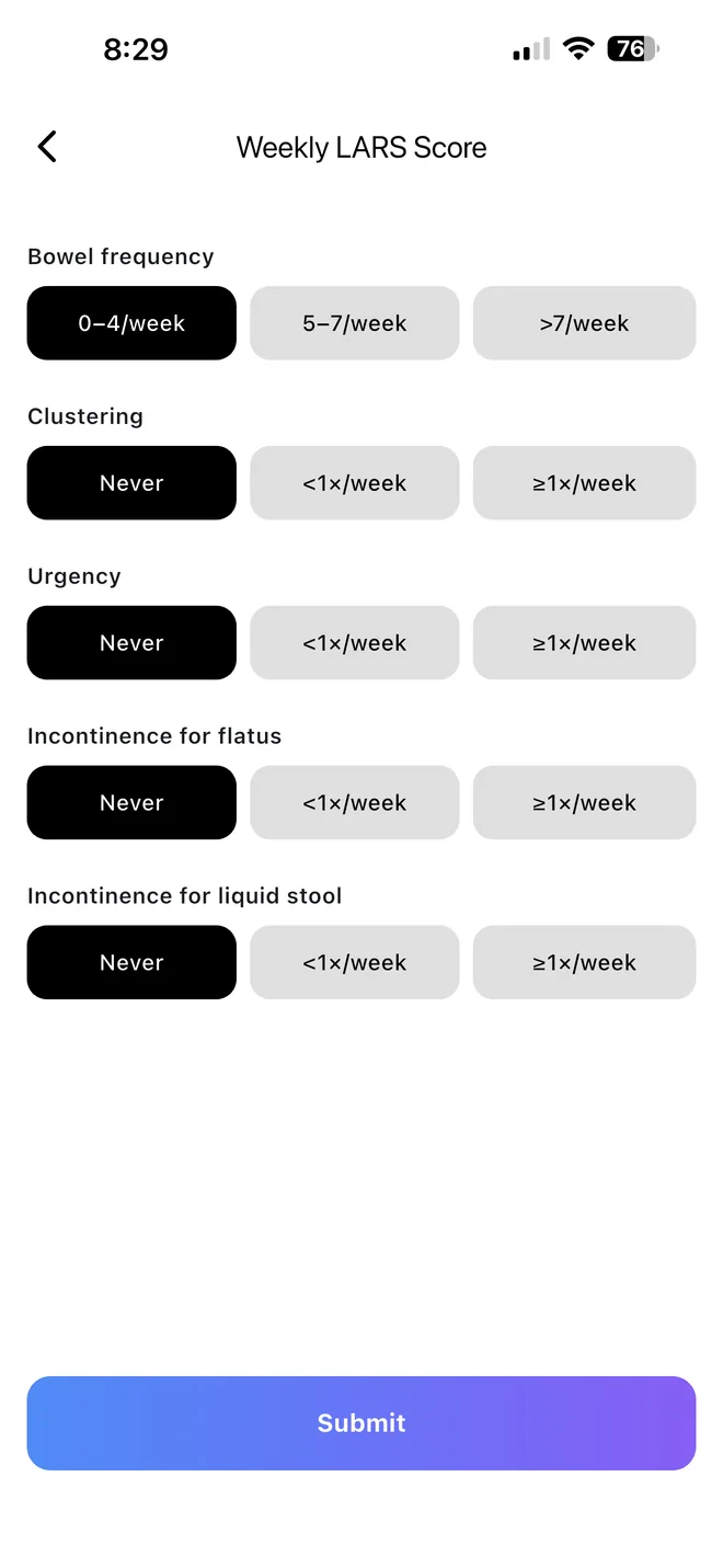 iLARS patient app: the weekly LARS score questionnaire