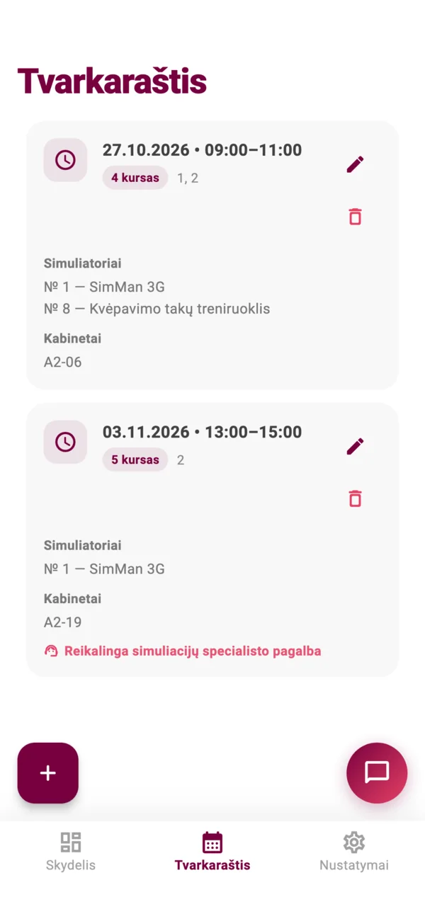 SimuFlow app: a teacher's class schedule